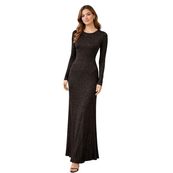 Bailey 44 Black with Gold lurex Elegant Stretch Shimmering Knit Maxi Dress Small Bailey 44 Black with Gold lurex Elegant Stretch Shimmering Knit Maxi Dress Small